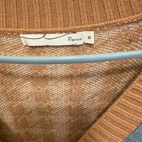 By Egreis Houndstooth Denim Patchwork Cardigan Sweater Brown Tan - Picture 3 of 6